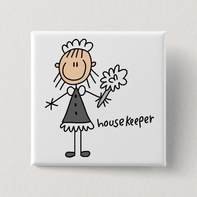 Housekeeper Stick Figure Pinback Button (Front)