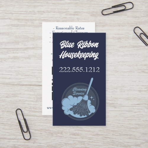 Housekeeping Badge Navy QR Code Vertical Business Card