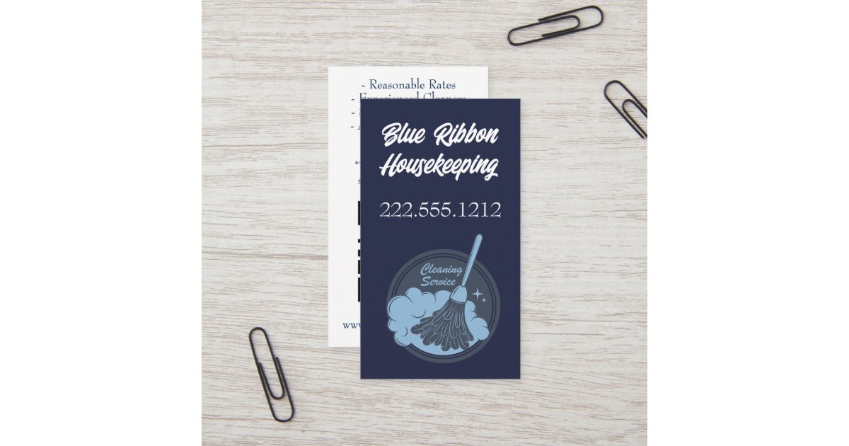 Housekeeping Badge Navy QR Code Vertical Business Card Zazzle