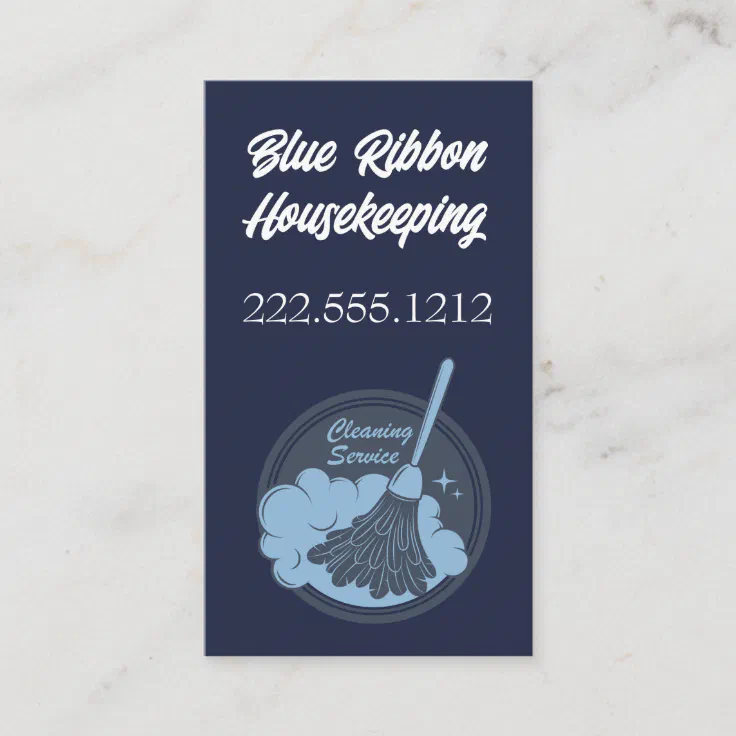 Housekeeping Badge Navy QR Code Vertical Business Card Zazzle