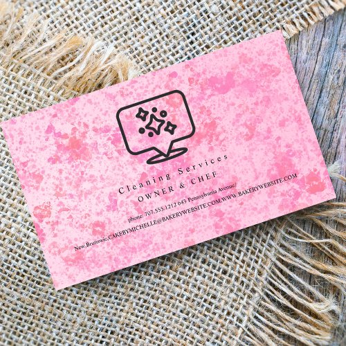 housekeeping Cartoon pink marble Cleaning Service Business Card