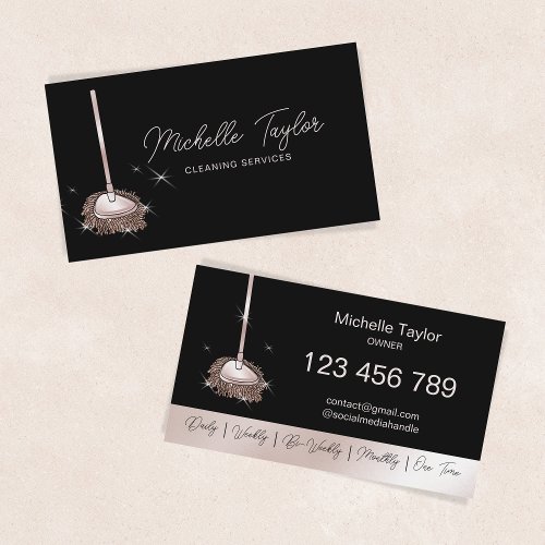 Housekeeping Cleaning Maid Service Rose Gold Mop Business Card