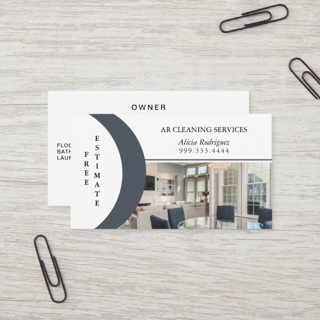 Housekeeping Cleaning Services Two Photo Business Card (Front/Back In Situ)