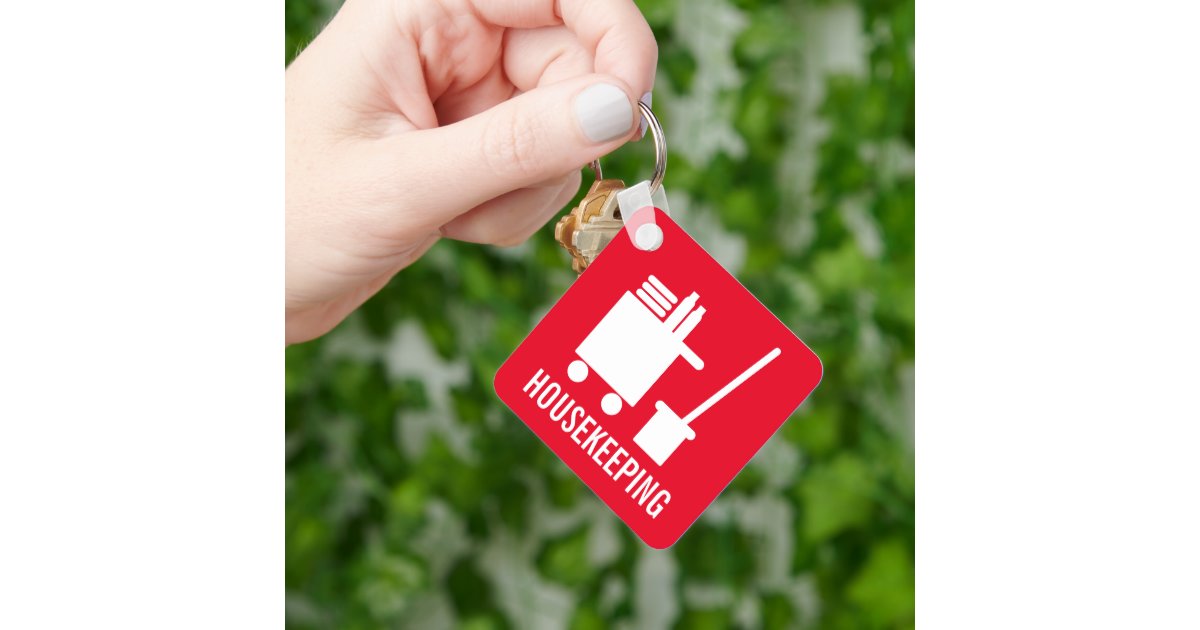 Housekeeping hotel room cleaning custom keychain | Zazzle