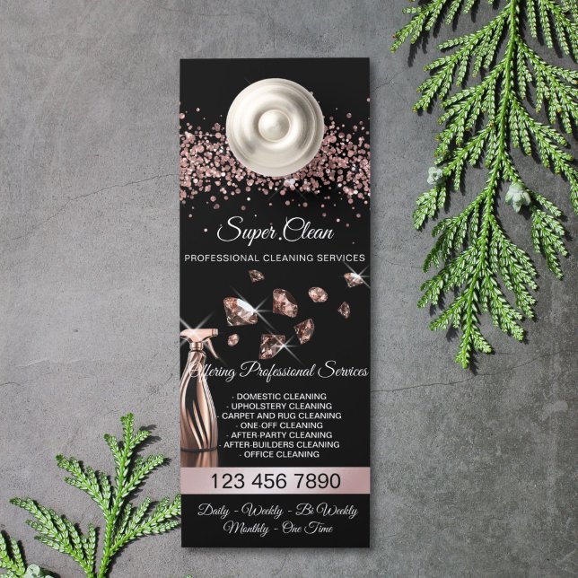 Housekeeping House Cleaning Maid Services Door Hanger (rose gold house cleaning spray bottles spraying diamonds)