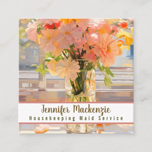 Housekeeping Maid Service Cleaning Clean Home Square Business Card (Front)