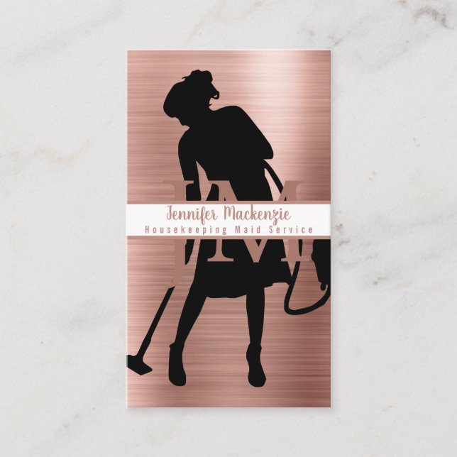 Housekeeping Maid Service Cleaning Rose Gold Business Card (Front)