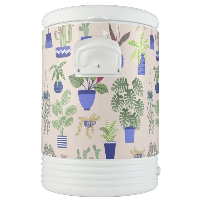 Houseplant Cactus Succulent Blush Pink Pattern Beverage Cooler (Left)