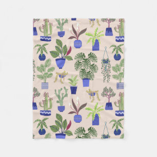Houseplant Cactus Succulent Pattern Fleece Blanket