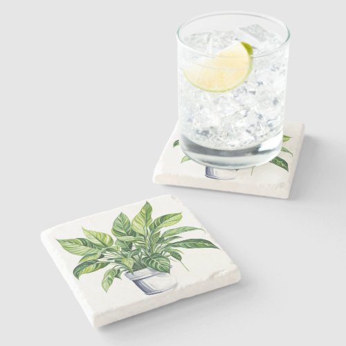 Houseplant Leaves Cute Aesthetic Plant Lover Gift Stone Coaster