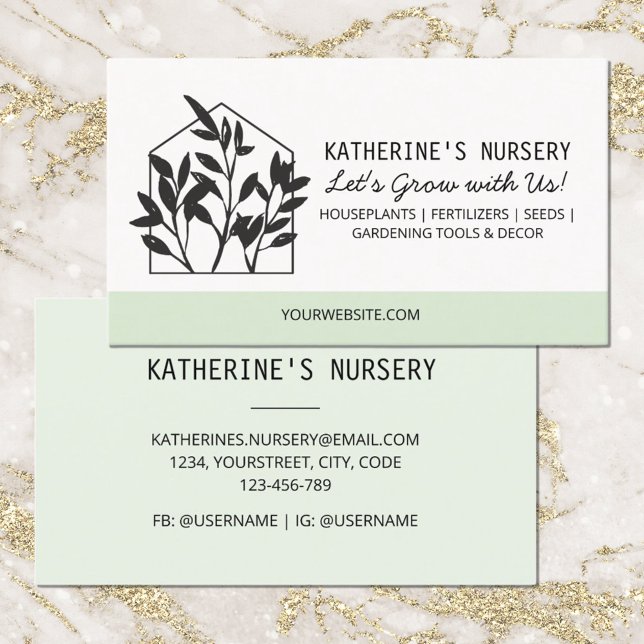 Houseplant Shop Nursery Modern Abstract Business Card (Front and Back side)