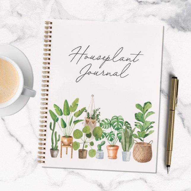 Houseplant Watercolor Gardening Quote Journal (In situ marble table)