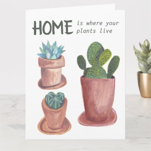 Houseplants Cactus Happy New Home Watercolor Card