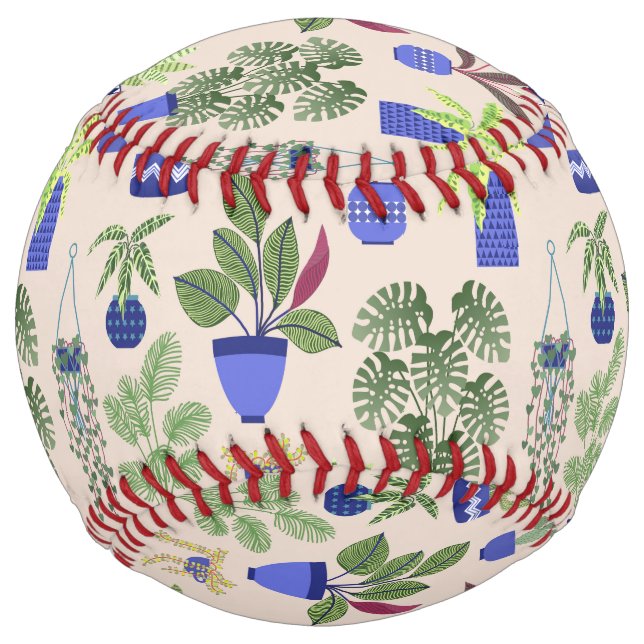 Houseplants Cactus Succulent Blush Pink Pattern Softball (Front)