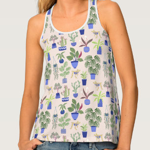 Houseplants Cactus Succulent Botanical Pattern Tank Top