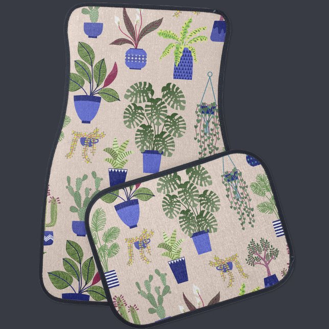 Houseplants Cactus Succulent Pattern Car Floor Mat (Cactus Houseplant unique art car mats)