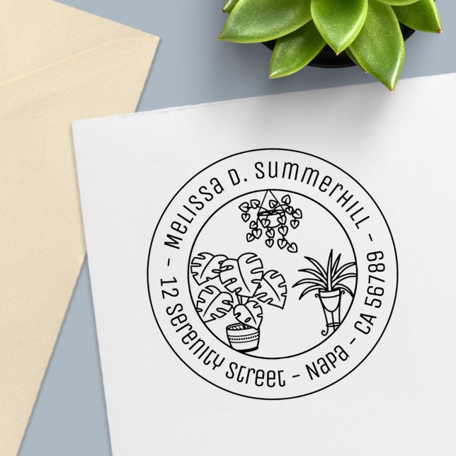 Houseplants Hobby Round Address Self-inking Stamp (Creator Uploaded)