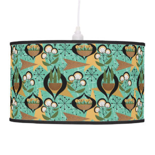 Houseplants on Aqua Mid-Century Modern Hanging Lamp