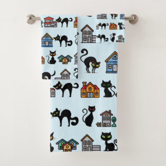 houses and cats bath towel set