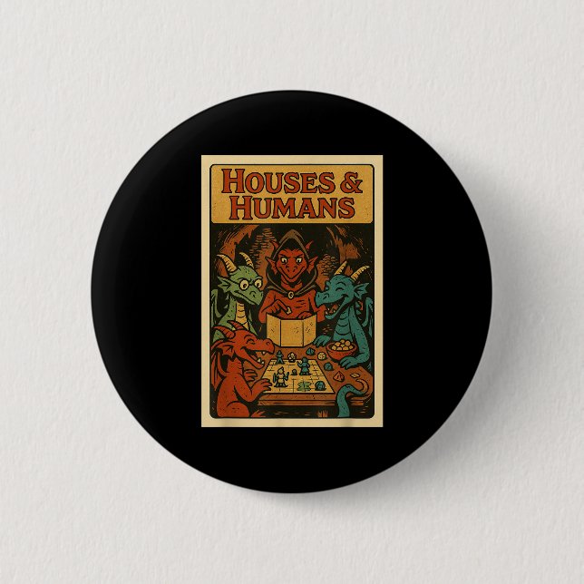 Houses And Humans Funny Rpg Gamer Nerd Gaming Men  Button (Front)