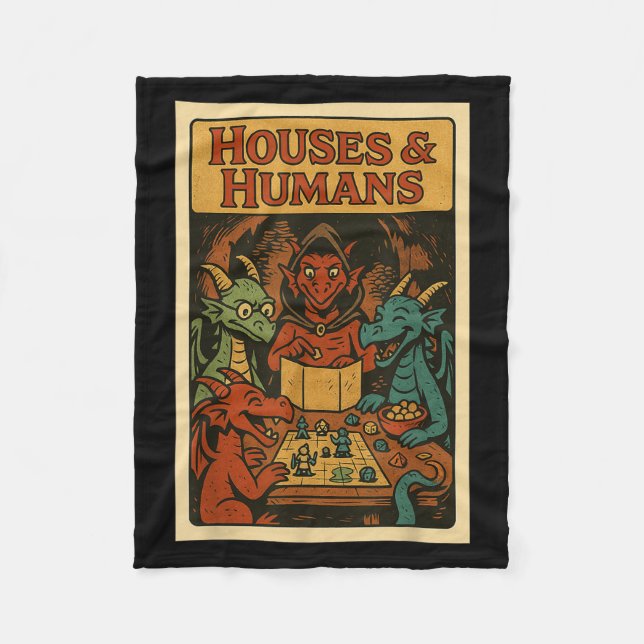 Houses And Humans Funny Rpg Gamer Nerd Gaming Men  Fleece Blanket (Front)