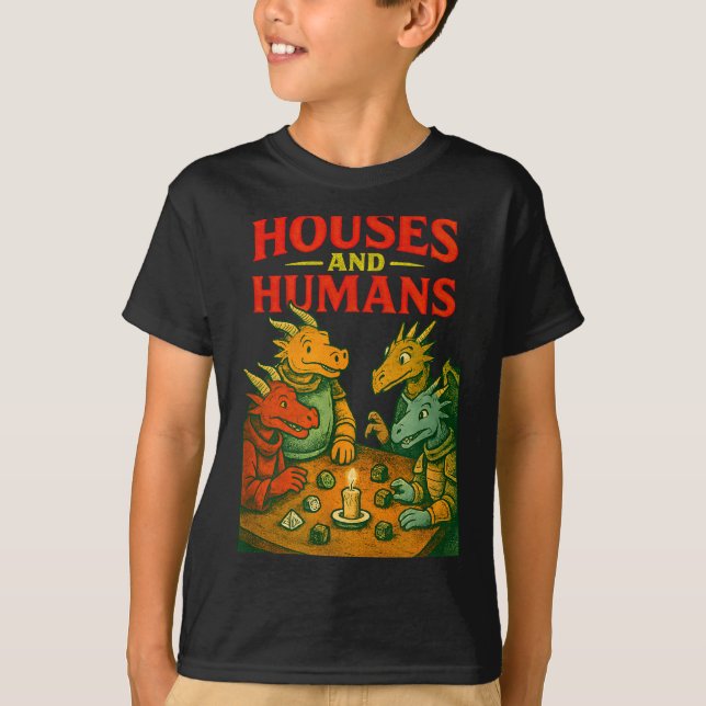 Houses And Humans Gaming Funny Rpg Gamer Men Boys  T-Shirt (Front)