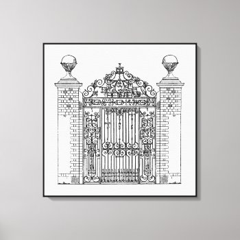 Houses Architecture Gate Fence Wrought Iron Bricks Canvas Print by alleyshirts at Zazzle