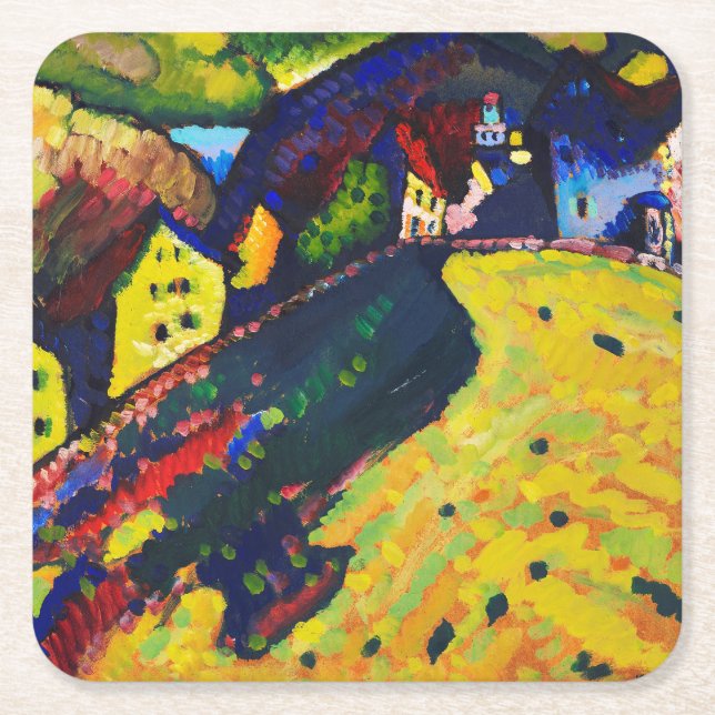 Houses at Murnau, Wassily Kandinsky Square Paper Coaster (Front)