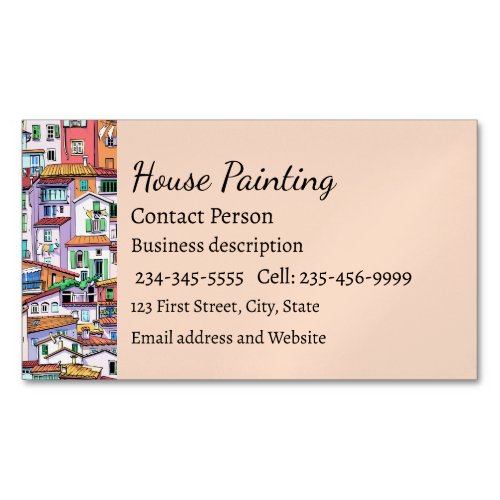 Houses City Town Urban Homes Fun Watercolor  Business Card Magnet