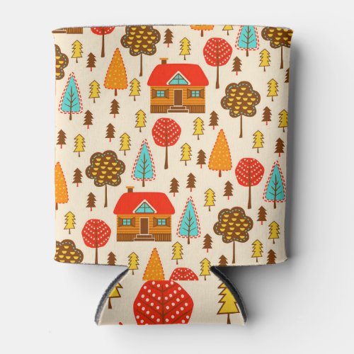 Houses Forest Vintage Seamless Pattern Can Cooler