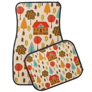 Houses Forest Vintage Seamless Pattern Car Floor Mat