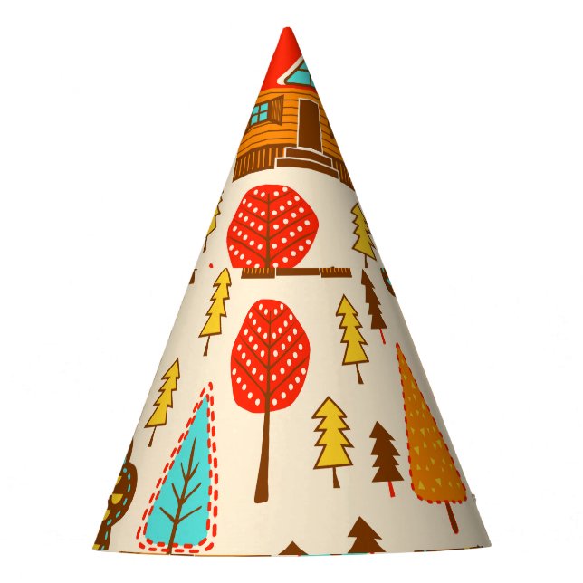Houses Forest Vintage Seamless Pattern Party Hat (Front)