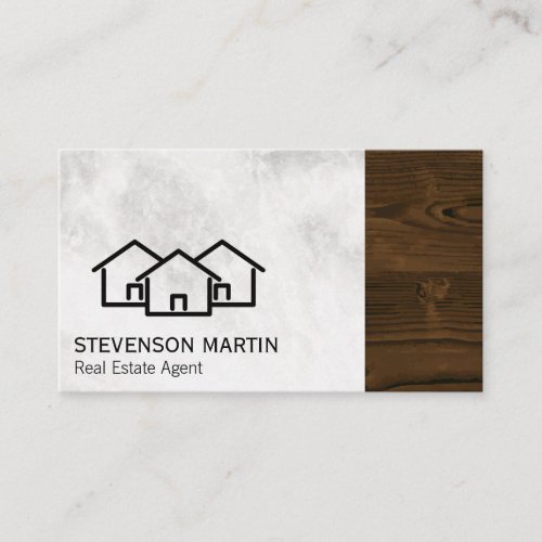 Houses Icon  Marble  Wood Grain Trim Business Card