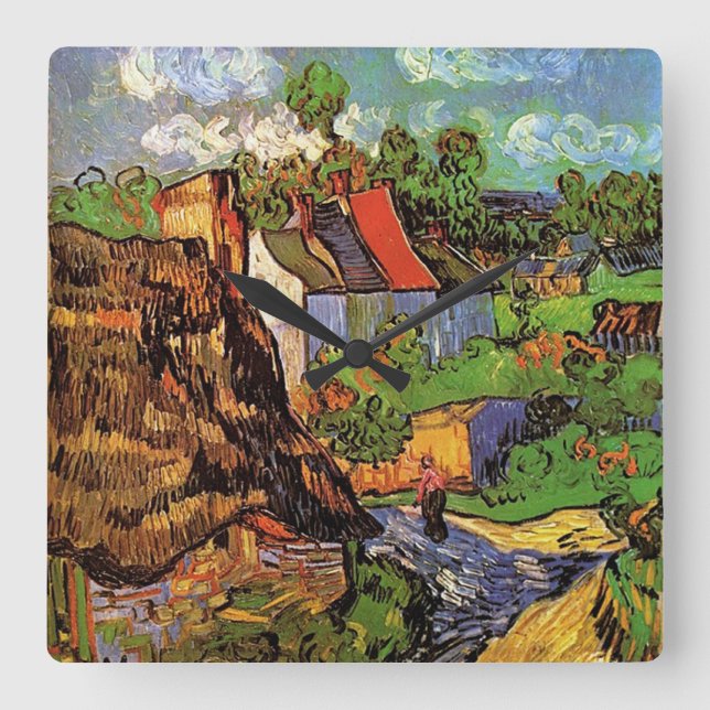 Houses in Auvers, Fine art by Vincent van Gogh. Square Wall Clock (Front)