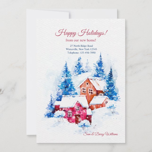 Houses in Snow Holiday Moving Card (Front)