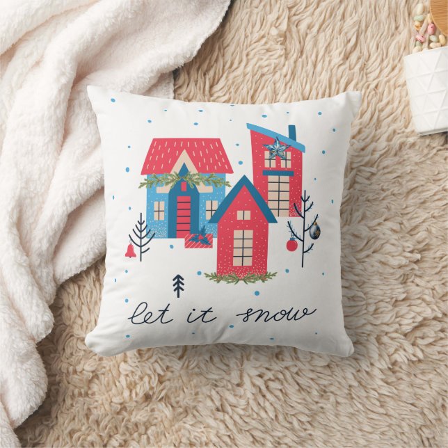 Houses Let it Snow Merry & Bright Christmas Pillow (Blanket)