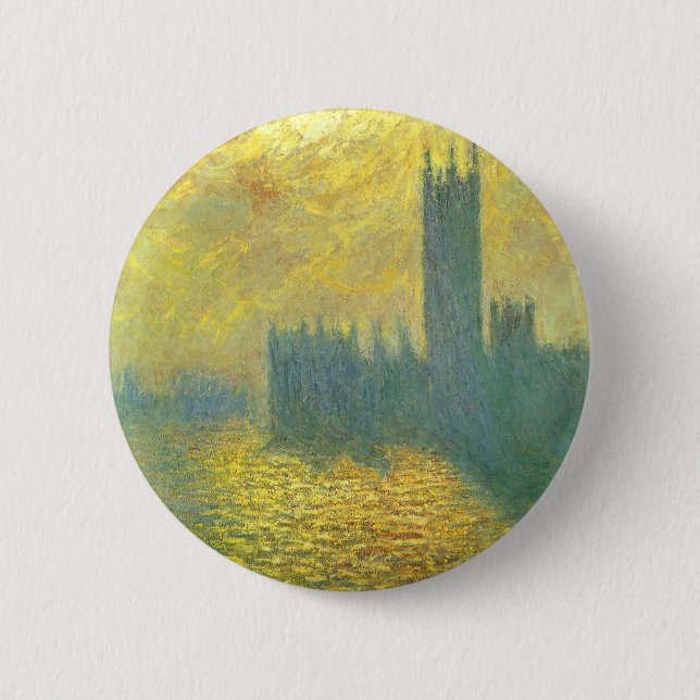 Houses of Parliament, Stormy Sky by Claude Monet Button (Front)