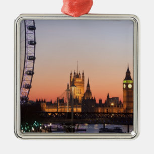 Houses of Parliament & the London Eye Metal Ornament