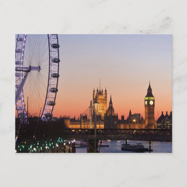 Houses of Parliament & the London Eye Postcard (Front)