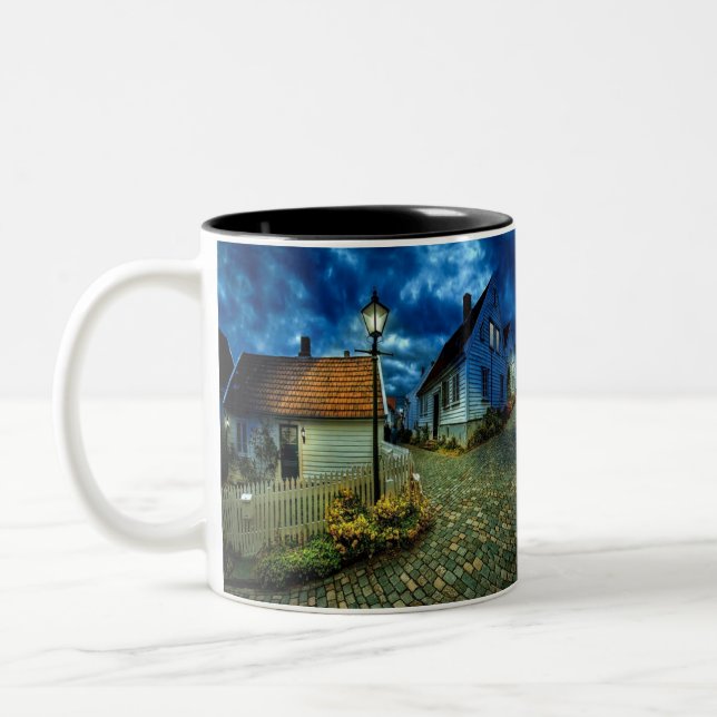 houses on stone roads Two-Tone coffee mug (Left)