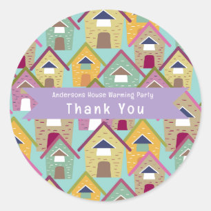 Houses Teal Thank You Classic Round Sticker