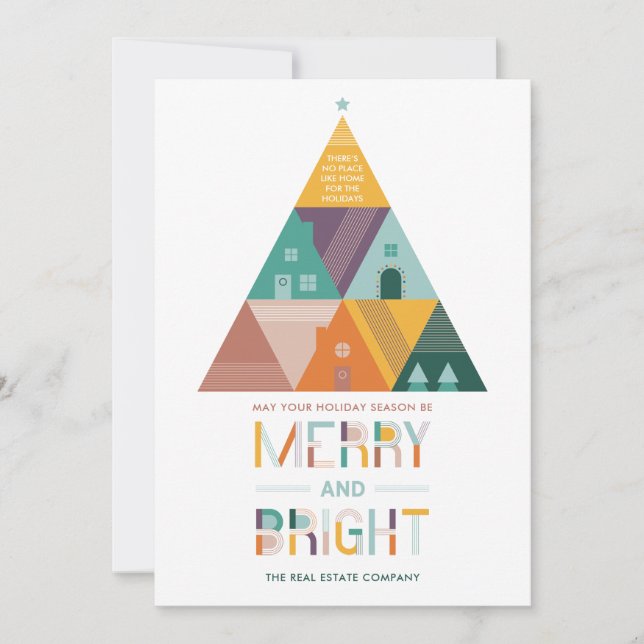 Houses & Tree Real Estate Business Holiday Card (Front)