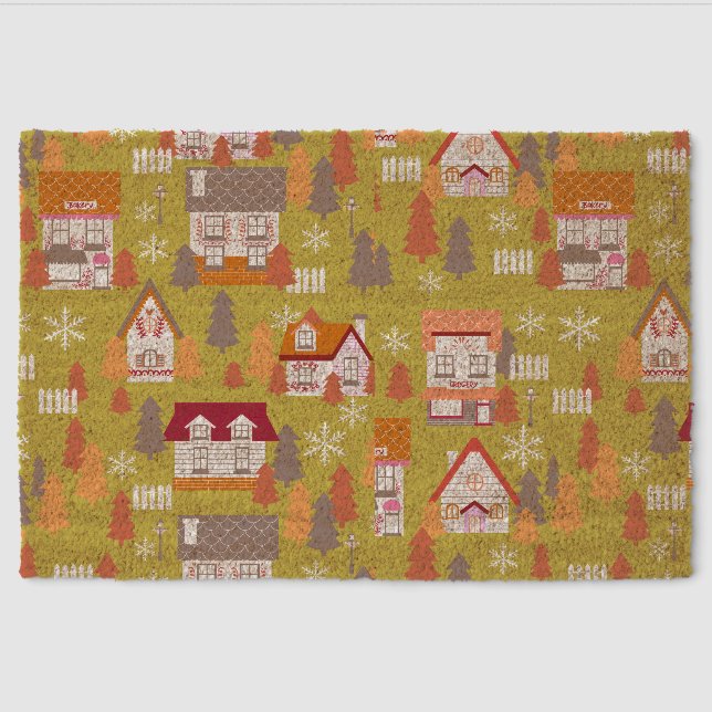 Houses Winter Green Fiber Doormat (Front)
