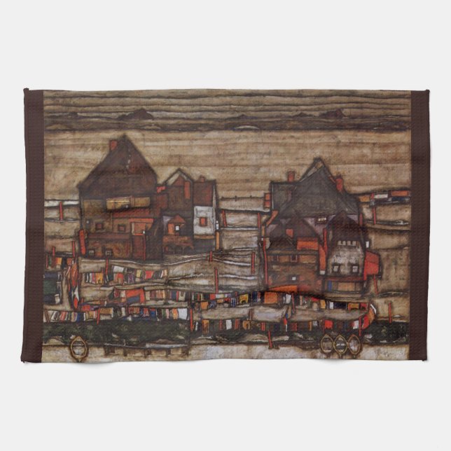 Houses with Laundry (Seeburg II) by Egon Schiele Kitchen Towel (Horizontal)