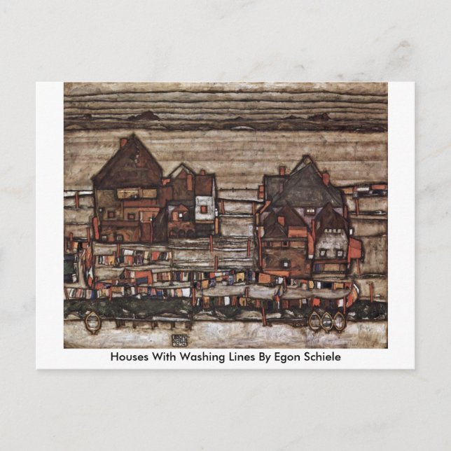 Houses With Washing Lines By Egon Schiele Postcard (Front)