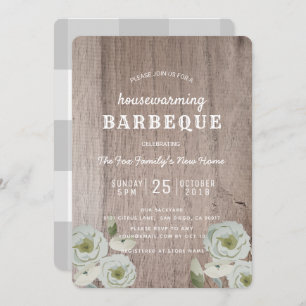 Housewarming Barbeque BBQ Party Wood Invitation
