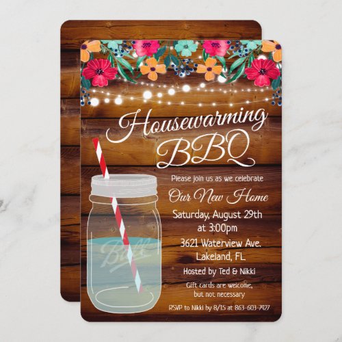 Housewarming BBQ Mason Jar Invitation