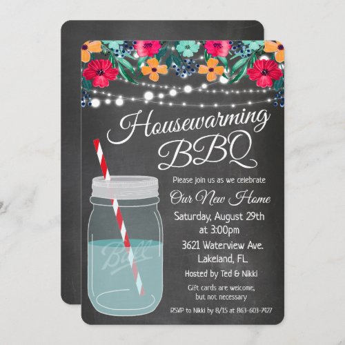 Housewarming BBQ Mason Jar Invitation