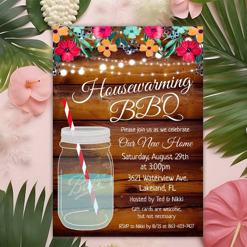 Housewarming BBQ Mason Jar Invitation