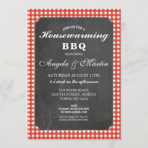 Housewarming BBQ Party Red Check Chalk Invite